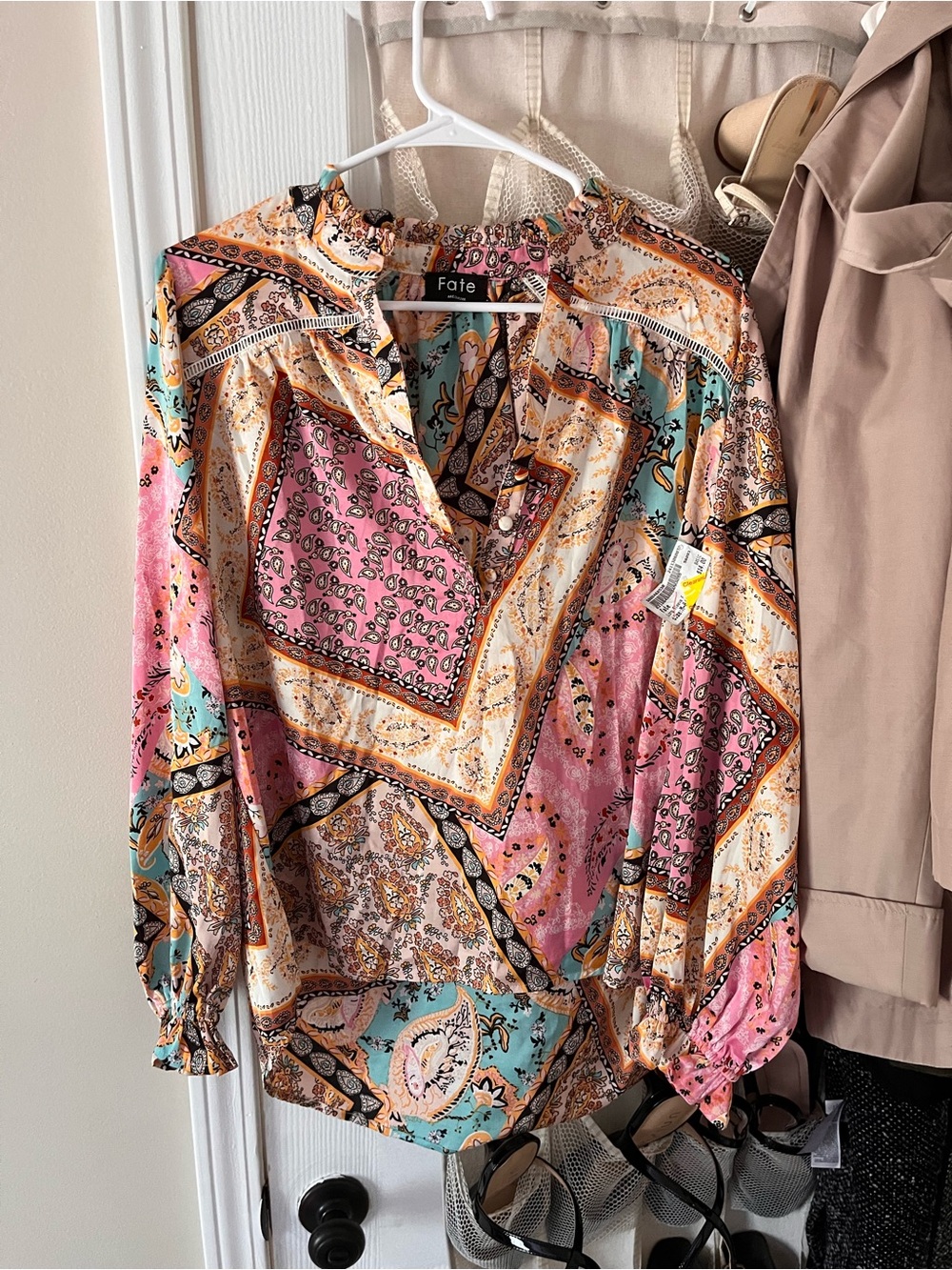 Fate Multicolor Paisley Patchwork Long-Sleeve Blouse